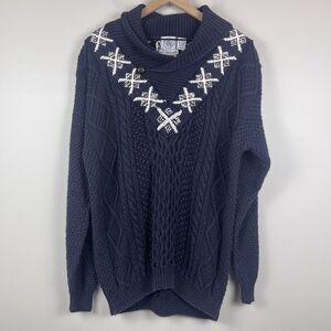 Vintage Cape Isle Knitters Men Collared Sweater Sz L Blue Heavy Fisherman Nordic